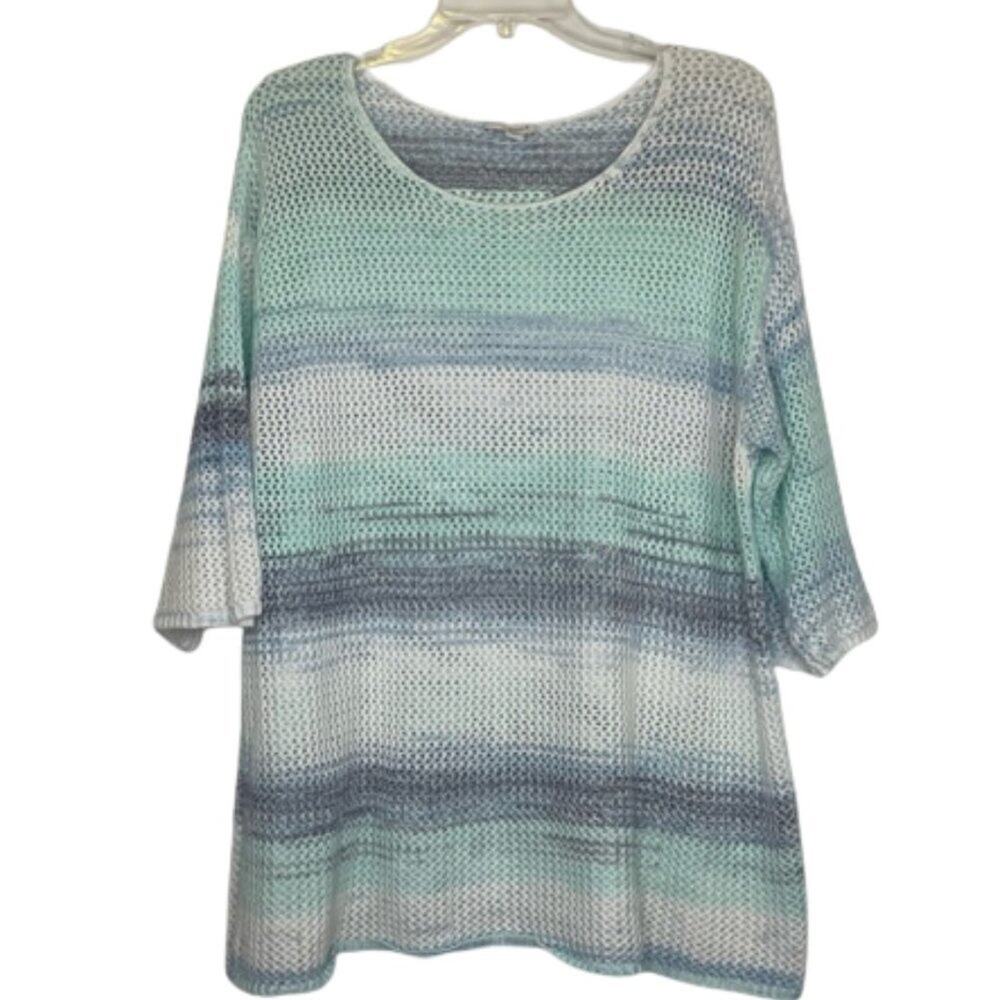 Pure Jill J. Jill crochet open knit blouse blue wave coastal colors size XL